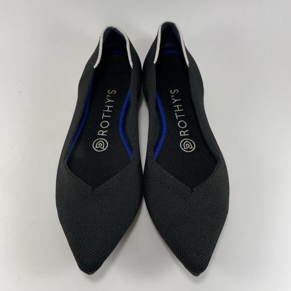 Rothy’s The Point Pointed Toe Flats Womens Size 6.5 Black Ballet White Stripe - Picture 9 of 9